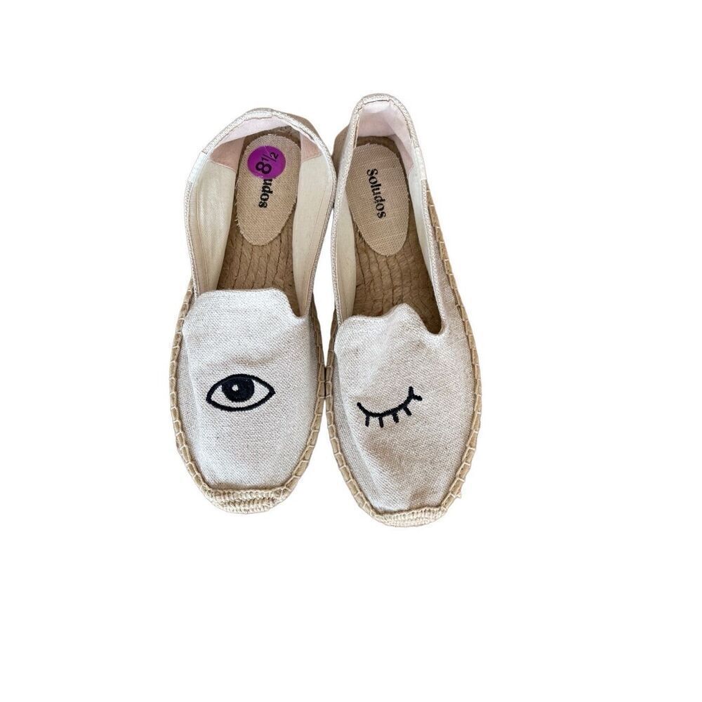 Soludos Womens Tan Embroidered Wink Jute Sole The Smoking Slipper Size 8.5